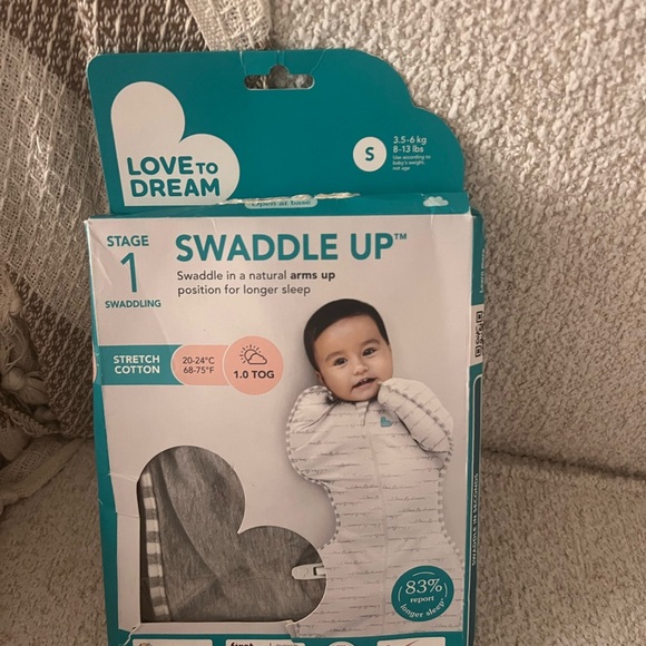 Love to Dream Gray Swaddle with Striped Trim - Picture 4 of 4